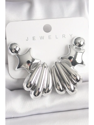 ® Gümüş Renk Yıldız Deniz Kabuğu Model CCB Plastik Kadın Küpe Seti