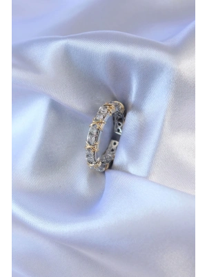 ® Gümüş Renk Zirkon Taşlı Gold Renk Detay Xoxo Kadın Yüzük