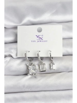 ® Gümüş Renk Zirkon Taşlı Kadın Küpe