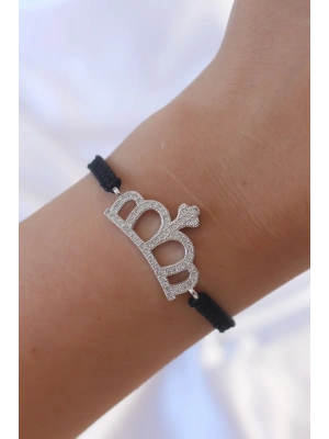 ® Gümüş Renk Zirkon Taşlı Taç Figür Makrome Bileklik