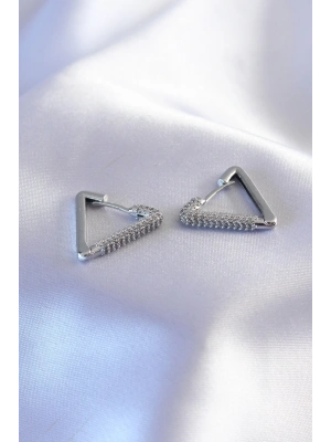 ® Gümüş Renk Zirkon Taşlı Üçgen Model Kadın Küpe