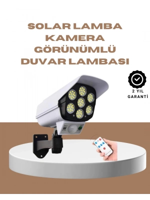 ® Güneş Enerjili LED Lamba + Güvenlik Kamerası Görünümlü– 5-8 m Hareket Algılamalı, Beyaz Işık