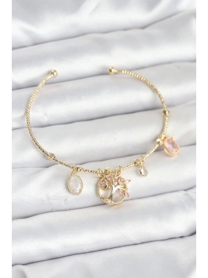 ® Hayat Ağacı Charmlı Gold Renk Pirinç Kadın Bileklik