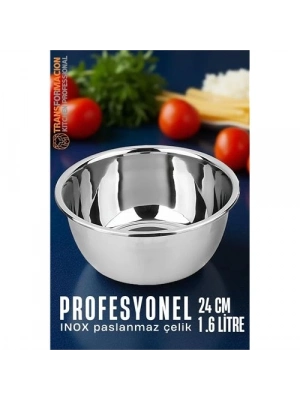 ® Inox Kase  - 24 Cm 1.6 Litre Karıştırma Kabı Profesyonel 304 Paslanmaz Çelik