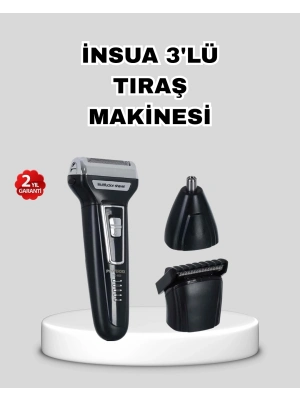 ® İnsua 3’lü Tıraş Makinesi – 3 Farklı Kesim Başlığı, Güçlü Motor, 60 Dakika Kullanım