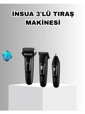 ® İnsua Erkek Bakım Seti – 3 Başlıklı Şarjlı Tıraş Makinesi, 60 Dakika Kablosuz Kullanım