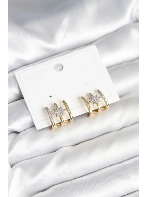 ® Kaburga Model Kutup Yıldızı Detaylı Gold Renk Kadın Küpe