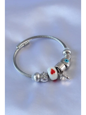 ® Kalp ve Nazar Boncuk Detaylı Charm Kadın Bileklik