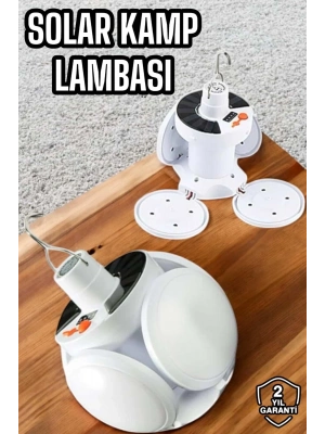 ® Kamp Lambası Işıldak Beyaz Işık Güneş Enerjili Solar Aydınlatma 5 Kanatlı Katlanabilir