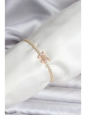 ® Kelebek Model Zirkon Taşlı Gold Renk Pirinç Su Yolu Kadın Bileklik