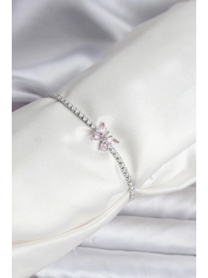 ® Kelebek Model Zirkon Taşlı Gümüş Renk Pirinç Su Yolu Kadın Bileklik