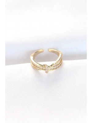 ® Kıvrım Model Gold Renk Zirkon Taşlı Ayarlanabilir Yüzük