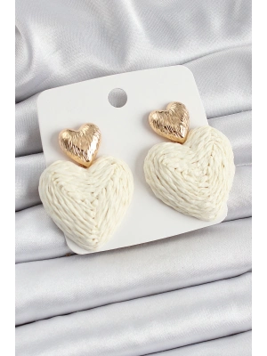 ® Krem Kalp Figürlü Hasır Örgü Model Gold Renk Kadın Küpe