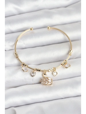 ® Kuğu Charmlı Gold Renk Kadın Bileklik
