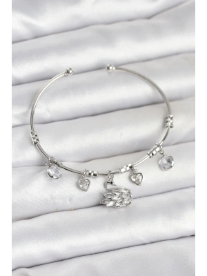® Kuğu Charmlı Gümüş Renk Kadın Bileklik