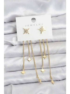 ® Kutup Yıldızı Model Gold Renk Pirinç Sallantılı Kadın Küpe