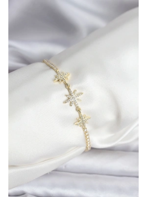 ® Kutup Yıldızı Model Zirkon Taşlı Gold Renk Su Yolu Kadın Bileklik