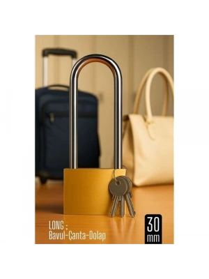 ® Long 30 mm Uzun Kelepçeli Bavul ve Çanta Asma Kilidi – 3 Anahtarlı, Dolap ve Seyahat İçin Güvenli