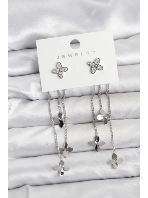 ® Lotus Model Gümüş Renk Pirinç Sallantılı Kadın Küpe