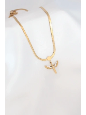 ® Mikail Figür Zirkon Taş Detay Gold Renk Çelik İtalyan Zincir Kadın Kolye