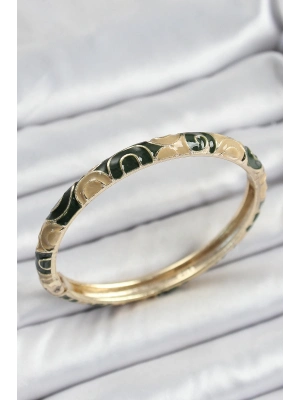 ® Mineli Pirinç Siyah ve Kahverengi Motifli Kadın Kelepçe