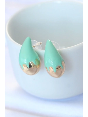 ® Minimal Turkuaz Mineli Çift Renk Damla Küpe