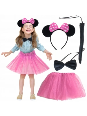 Minnie Kostüm Seti (Pembe Tütü Etek + Pembe Taç + Papyon + Kuyruk)