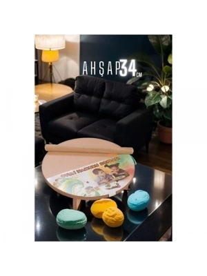 Çocuk 34 cm Ahşap Hamur Açma Masası Mini Oklava ile Oyun Hamuru Tahtası 714536