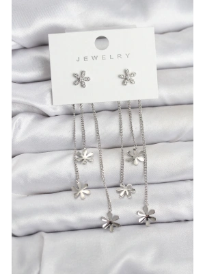 ® Papatya Model Gümüş Renk Pirinç Sallantılı Kadın Küpe