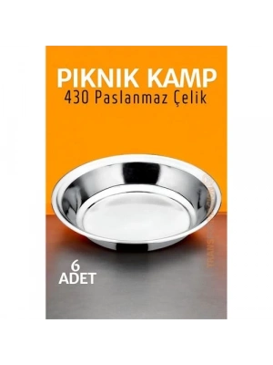 Paslanmaz Çelik Tabak Seti Kamp Piknik Tabağı 6 ADET 721502