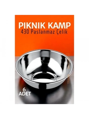 Paslanmaz Çelik Yemek Tası Çorba Kasesi Kamp Piknik Tabağı 6 ADET 721503