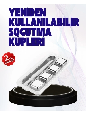 ® Paslanmaz Çelikten Üretilmiş Metal Buz Küpü Seti ve Buz Klipsi