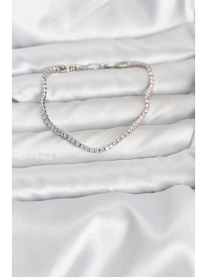 ® Pembe ve Beyaz Zirkon Taşlı Gümüş Renk Su Yolu Kadın Bileklik