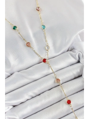 ® Pirinç Asorti Model Gold Renk Zirkon Taşlı Y Kolye