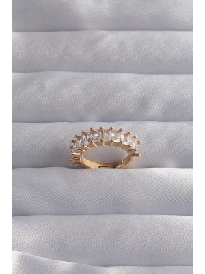 ® Pirinç Ayarlamalı Gold Renk Baget Taşlı Su Yolu Yüzük