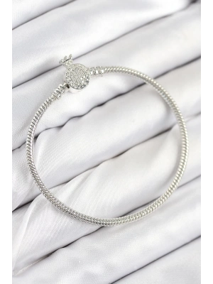 ® Pirinç Charm Zirkon Taşlı Taç Model Gümüş Renk Kadın Bileklik