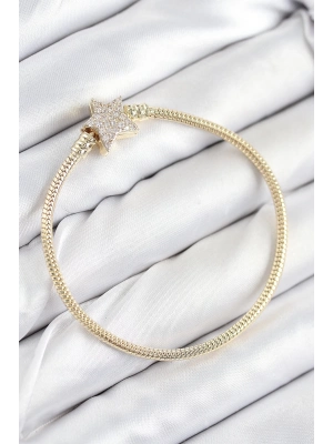 ® Pirinç Charm Zirkon Taşlı Yıldız Model Gold Renk Kadın Bileklik