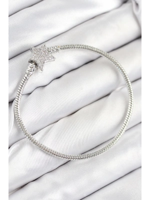 ® Pirinç Charm Zirkon Taşlı Yıldız Model Gümüş Renk Kadın Bileklik