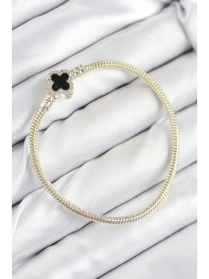 ® Pirinç Charm Zirkon Taşlı Yonca Model Gold Renk Kadın Bileklik