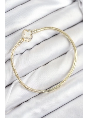 ® Pirinç Charm Zirkon Taşlı Yonca Model Gold Renk Kadın Bileklik