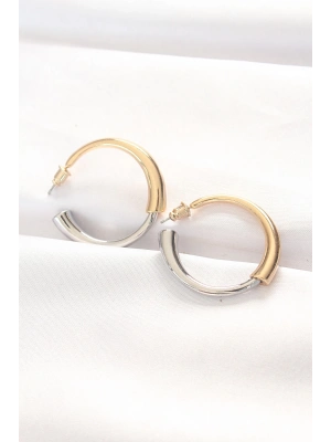 ® Pirinç Çift Renk Halka Küpe