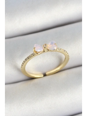 ® Pirinç Fiyonk Figürlü Zirkon Taşlı Gold Renk Ayarlanabilir Kadın Yüzük