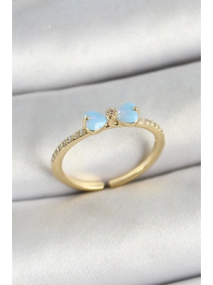 ® Pirinç Fiyonk Figürlü Zirkon Taşlı Gold Renk Ayarlanabilir Kadın Yüzük