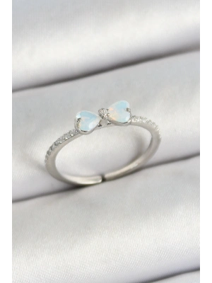 ® Pirinç Fiyonk Figürlü Zirkon Taşlı Gümüş Renk Ayarlanabilir Kadın Yüzük