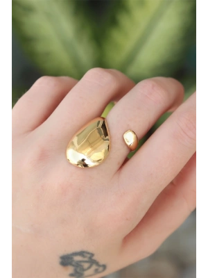 ® Pirinç Gold Renk Ayarlanabilir İri Bombeli Yüzük