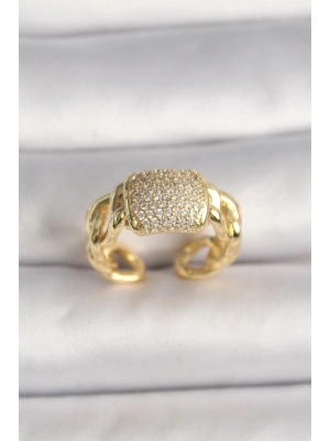 ® Pirinç Gold Renk Ayarlanabilir Zirkon Taşlı Kadın Yüzük