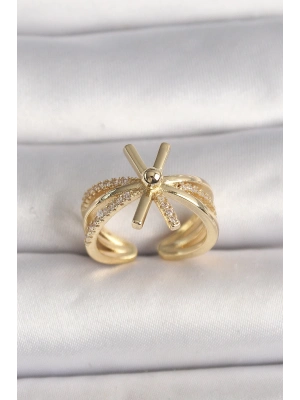 ® Pirinç Gold Renk Ayarlanabilir Ziron Taşlı Kadın Yüzük