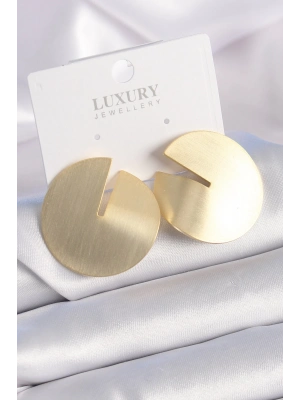 ® Pirinç Gold Renk Daire Plaka Model Kadın Küpe