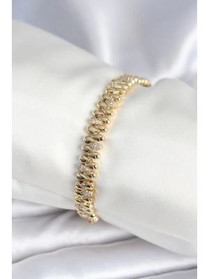 ® Pirinç Gold Renk Damla Model Zirkon Taşlı Kadın Bileklik
