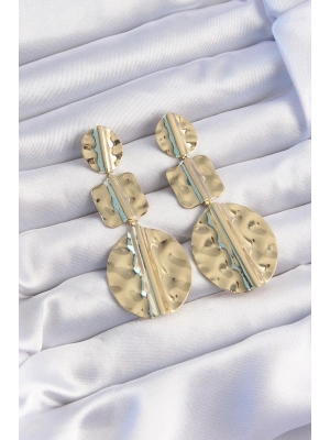 ® Pirinç Gold Renk Geometrik Ezme Plaka Küpe